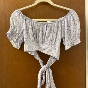 cropped tie back floral top